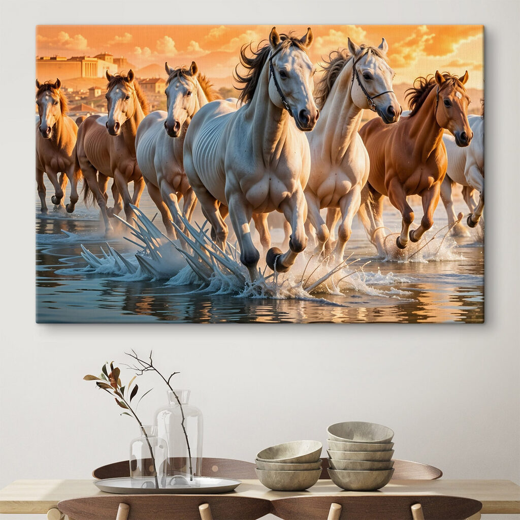Chevaux dans l’eau dorée — intérieur 1