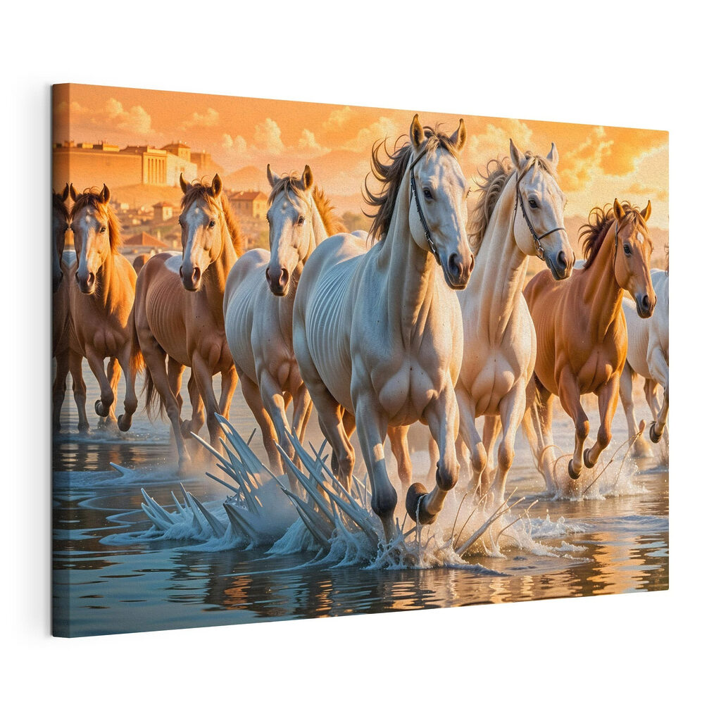 Chevaux dans l’eau dorée — vue du produit