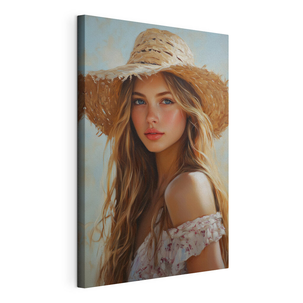 Chapeau de paille, toile tendue et bord enveloppé