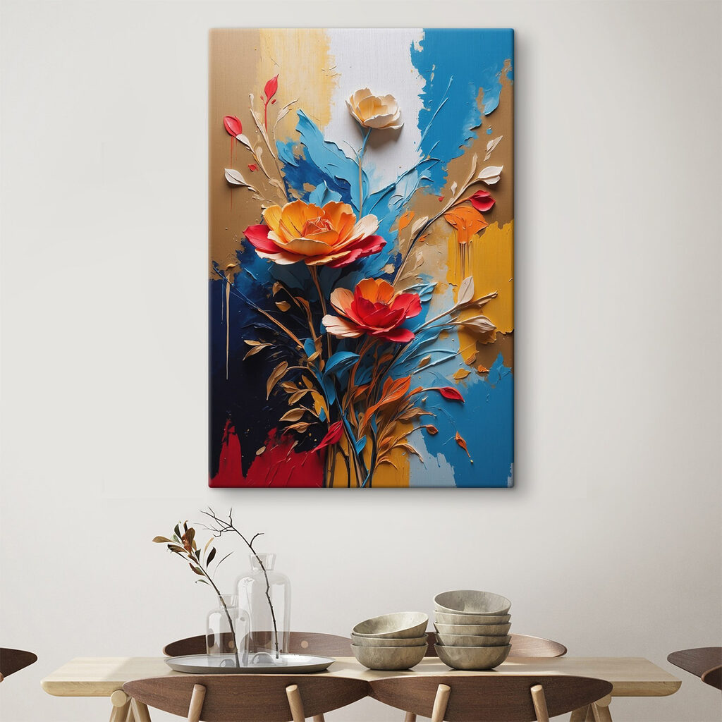 Fleurs orange, bandes colorées — intérieur 3