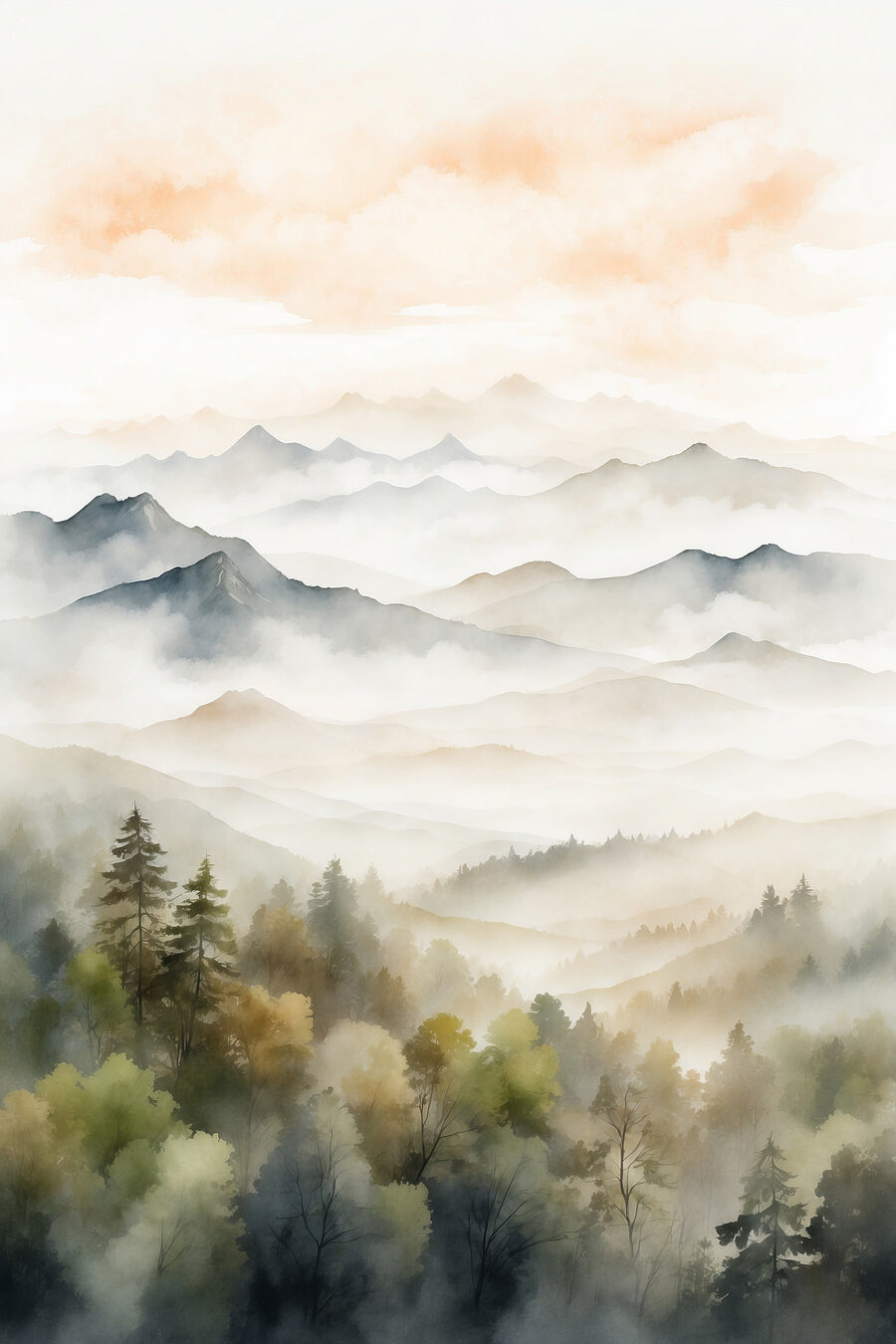 Vallée au ciel abricot — motif complet