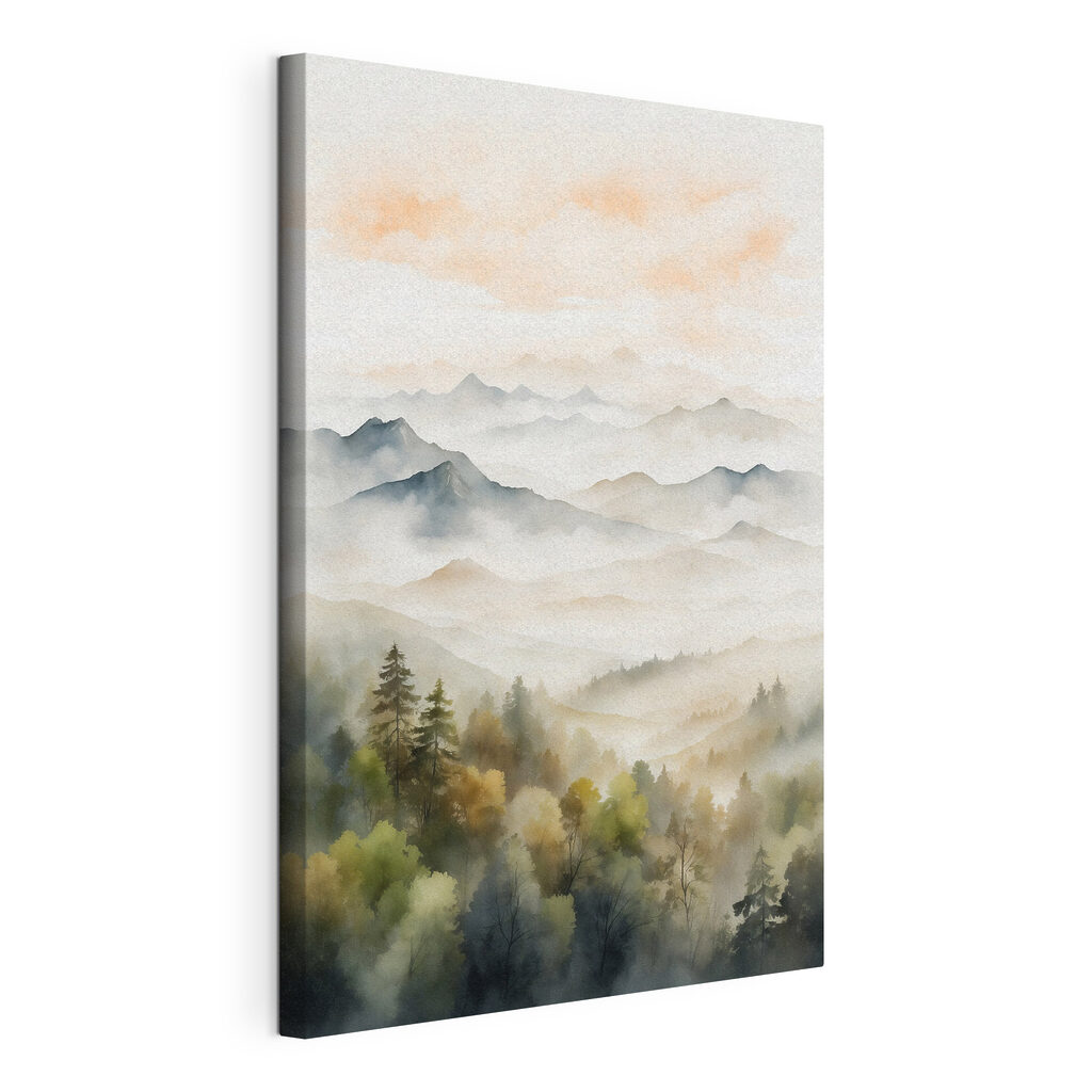 Vallée au ciel abricot, toile tendue et bord enveloppé