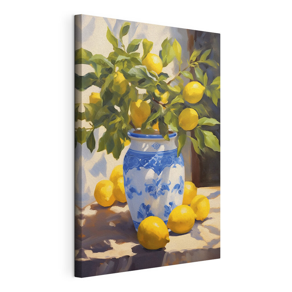 Citrons sur la table, toile tendue et bord enveloppé