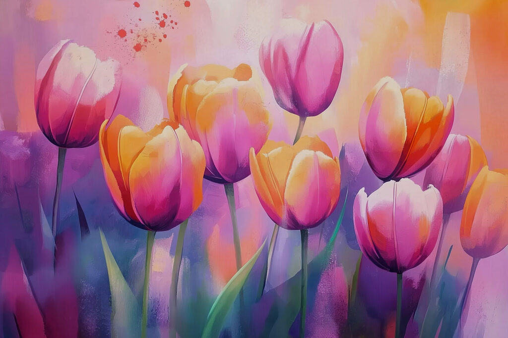 Tulipes au soleil rose — motif complet