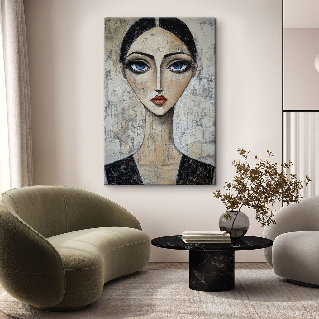 Portrait aux yeux bleus dans un intérieur