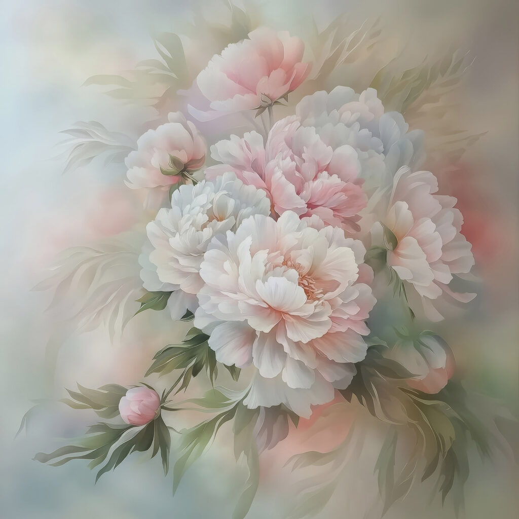 Pivoines aux tons pastel — motif complet