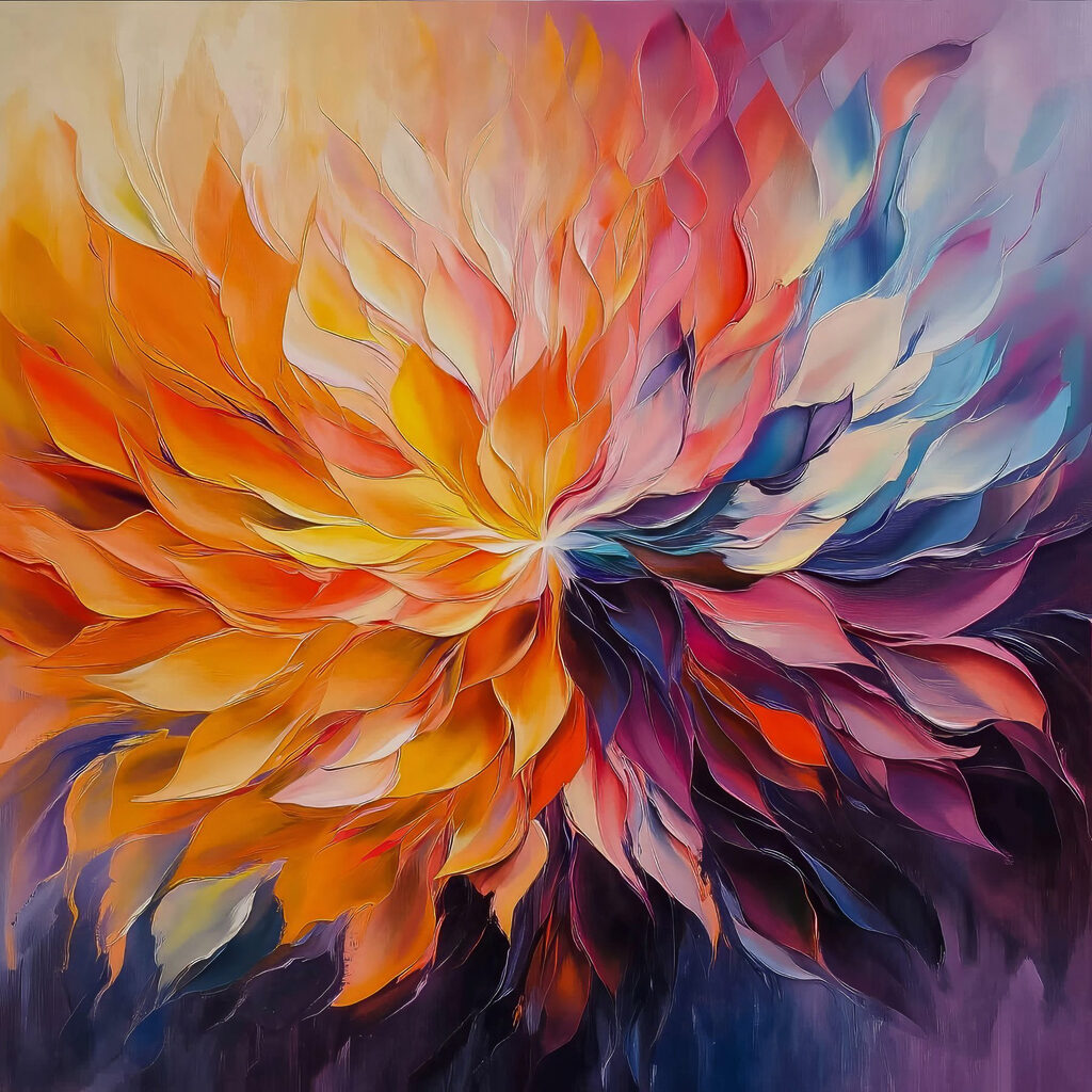 Fleur aux flammes colorées — motif complet