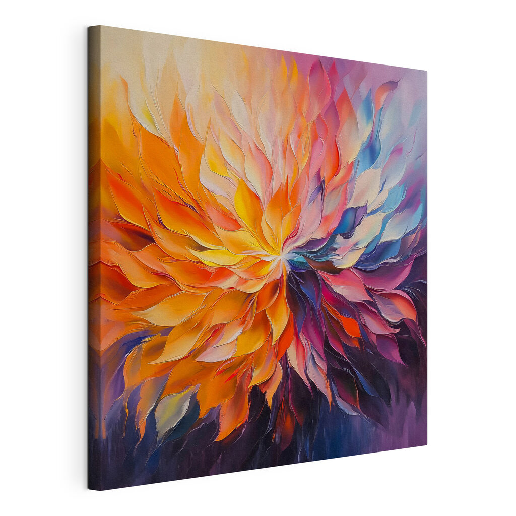 Fleur aux flammes colorées, toile tendue et bord enveloppé