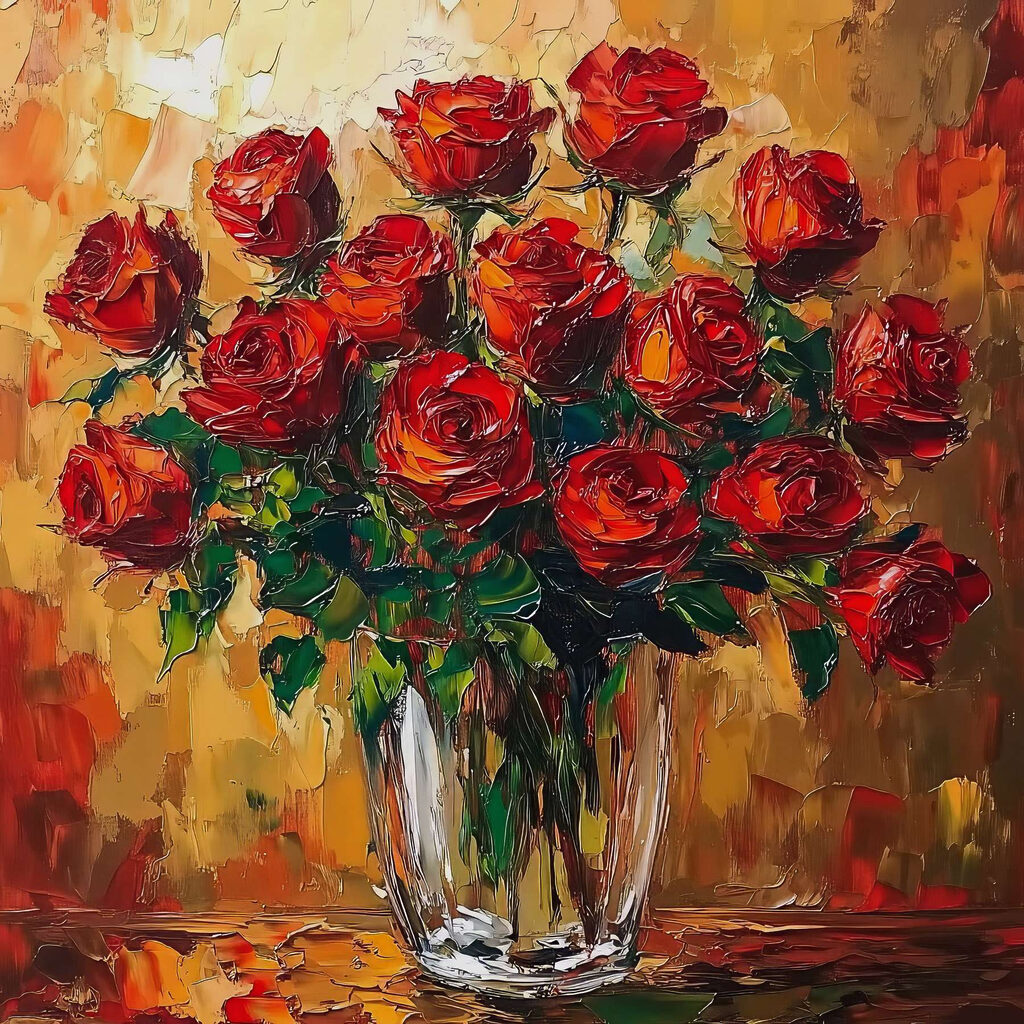 Roses rouges sur ocre — motif complet