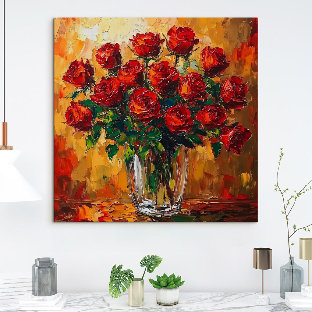 Roses rouges sur ocre — intérieur 1