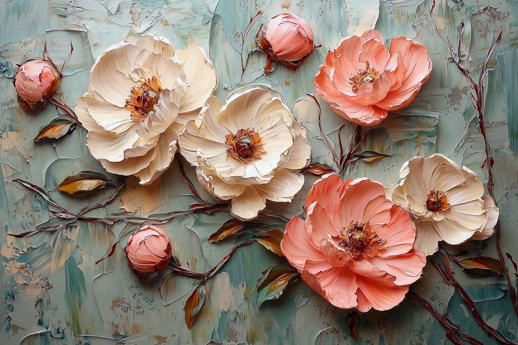 Roses sur vert patiné — motif complet