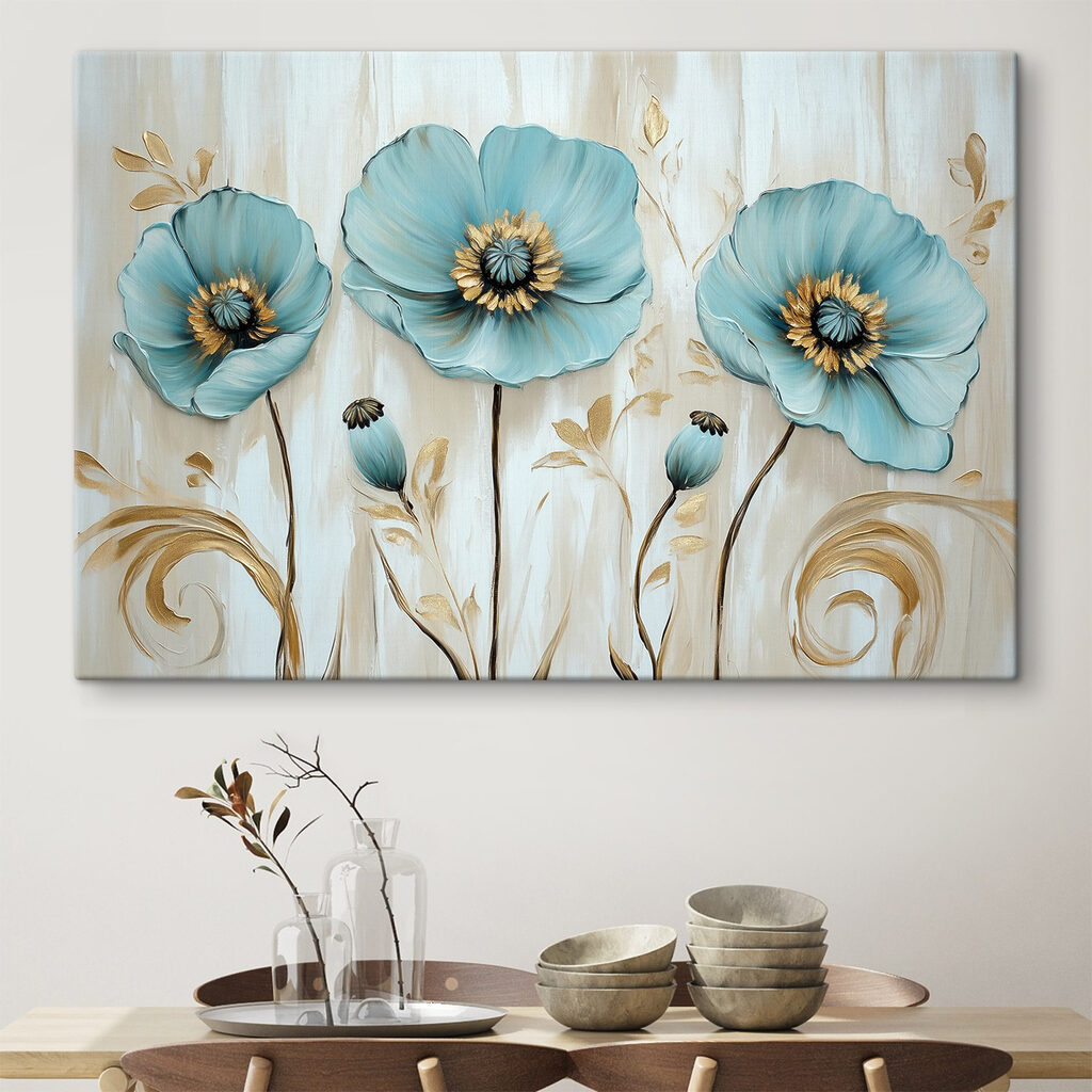 Fleurs bleues, tiges dorées — intérieur 1