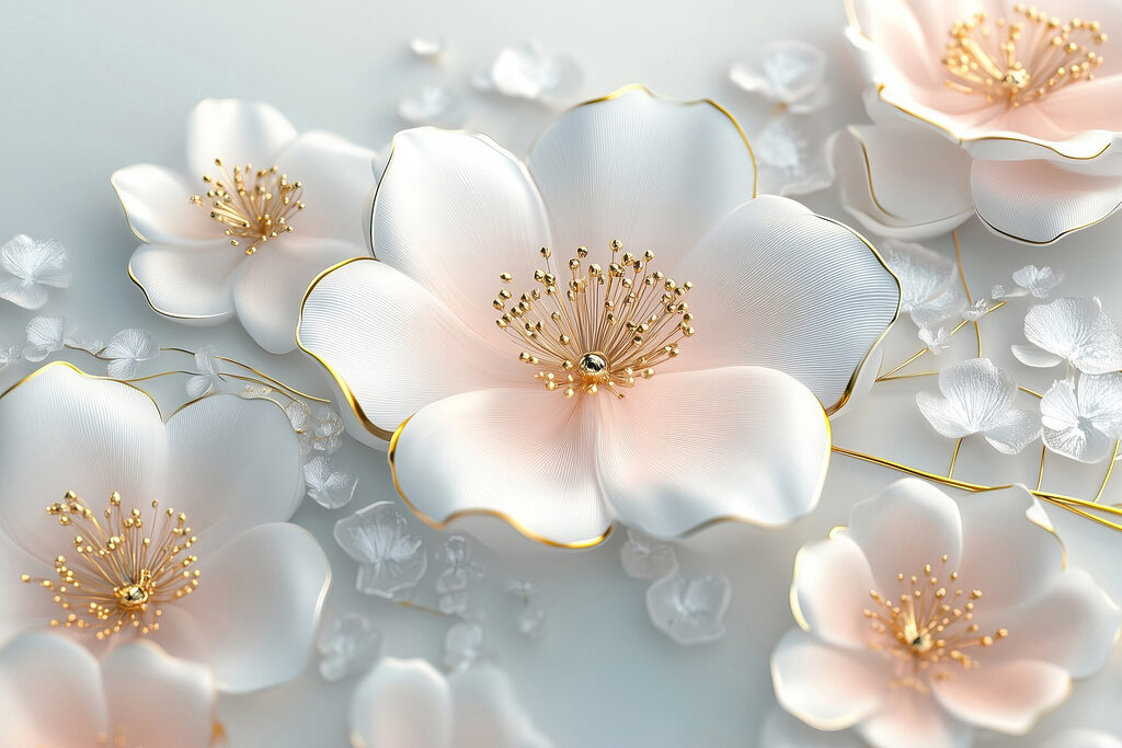 Fleurs aux étamines dorées — motif complet