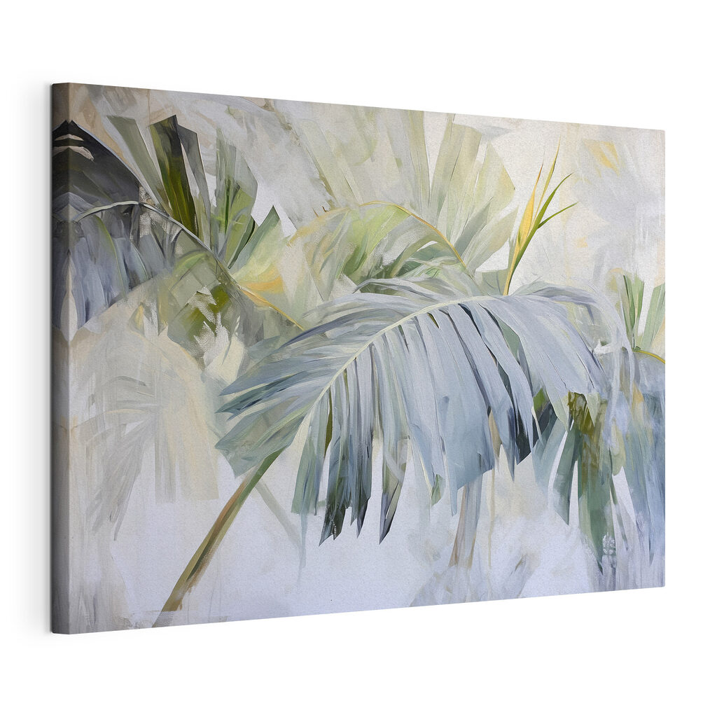 Palmes en touches pâles, toile tendue et bord enveloppé