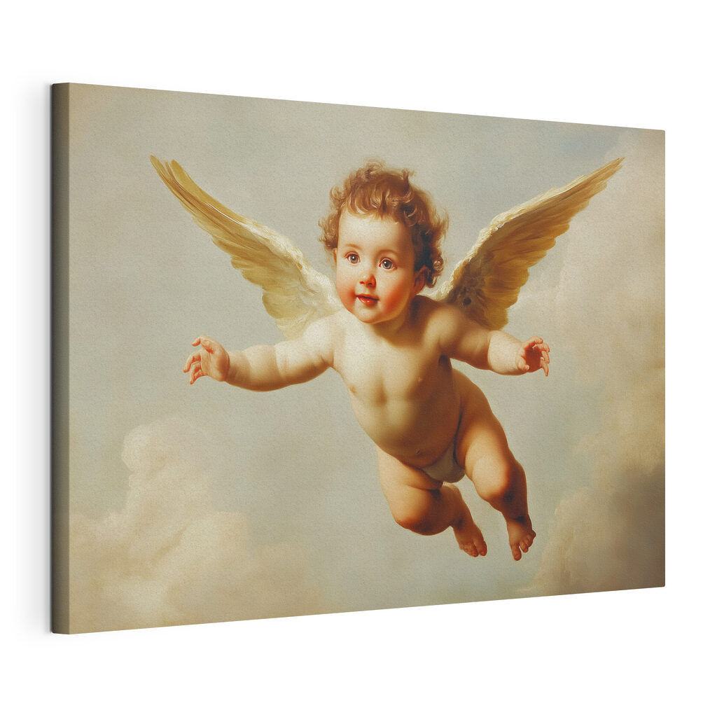 Angelot parmi les nuages, toile tendue et bord enveloppé