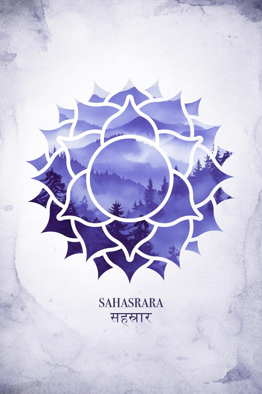 Chakra coronal, aquarelle violette — motif complet
