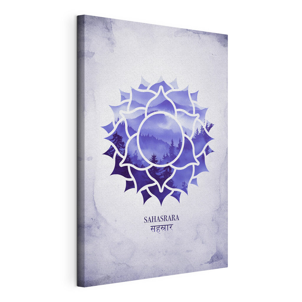 Chakra coronal, aquarelle violette, toile tendue et bord enveloppé