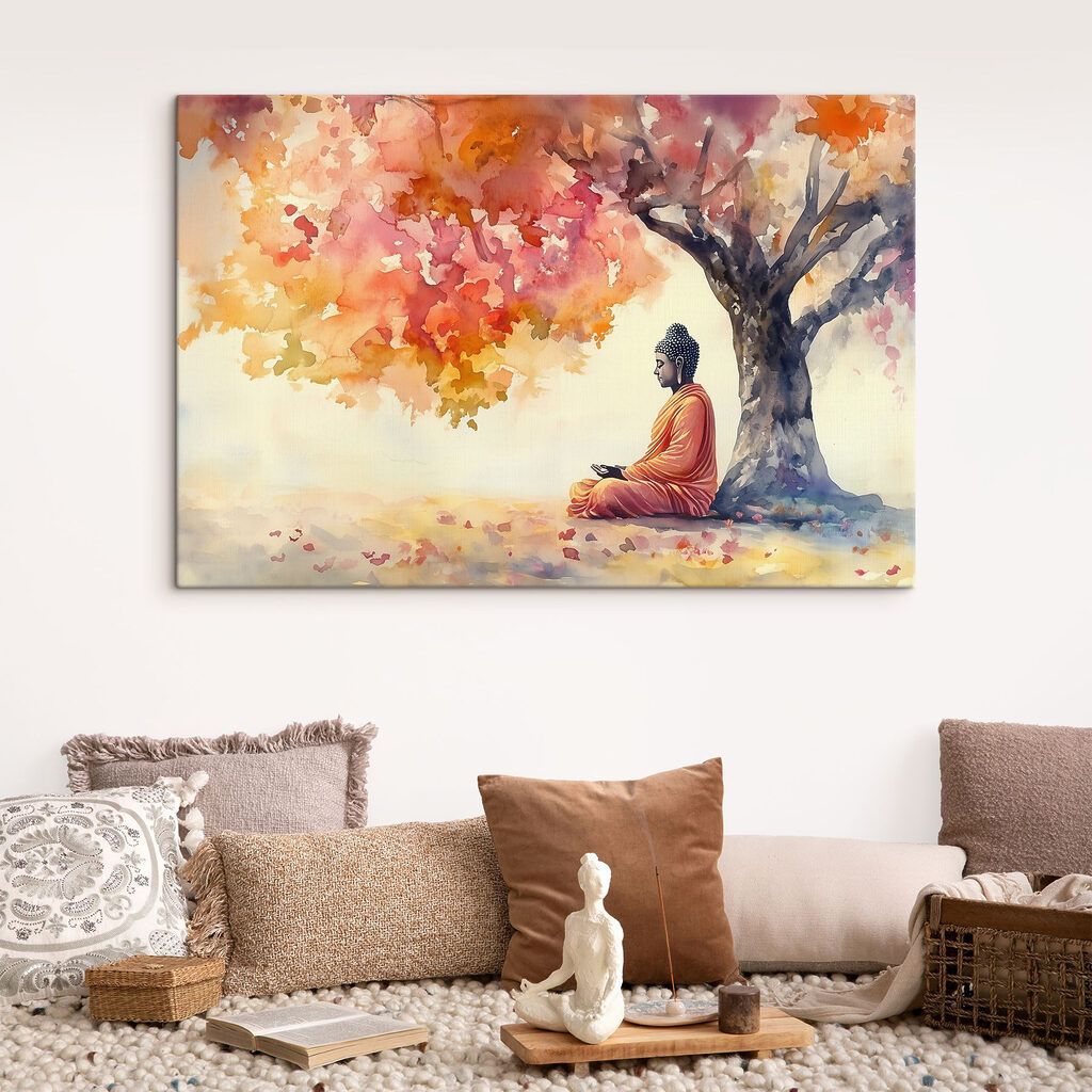 Bouddha et feuilles d’automne dans un intérieur