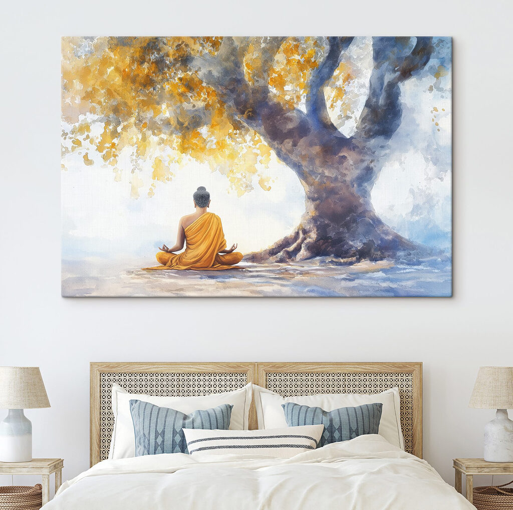 Méditation sous l’arbre doré dans un intérieur