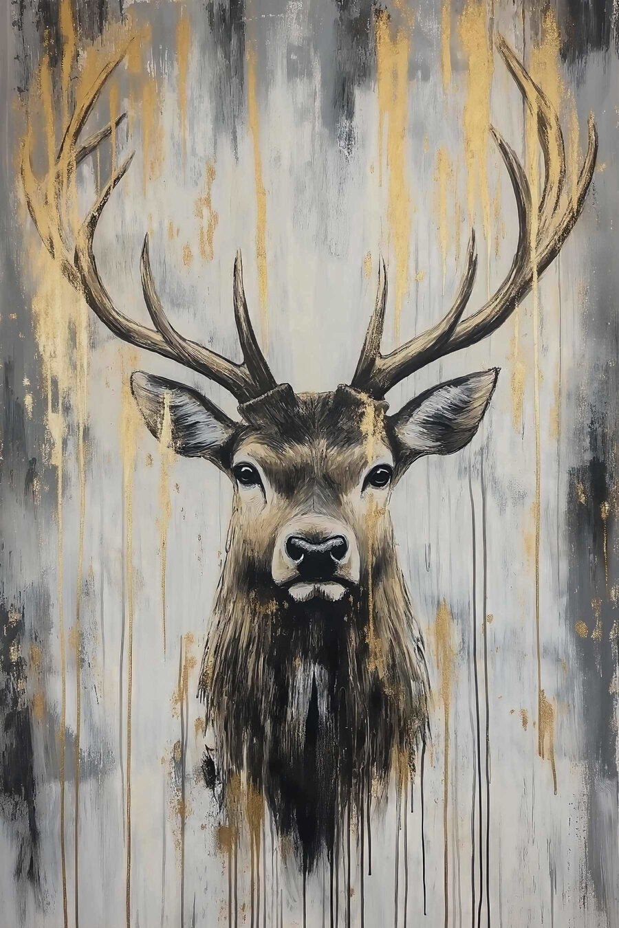 Cerf aux touches dorées — motif complet