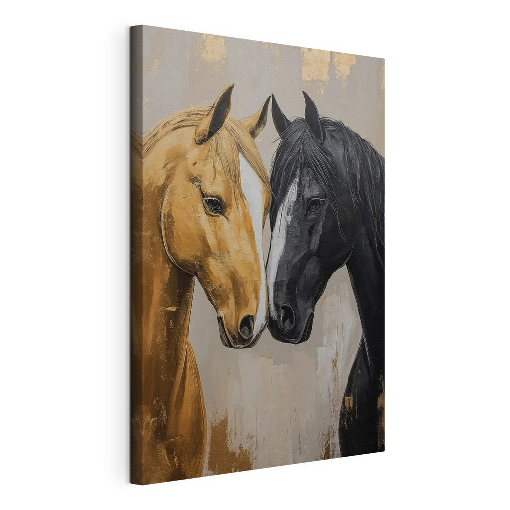 Chevaux tête contre tête, toile tendue et bord enveloppé