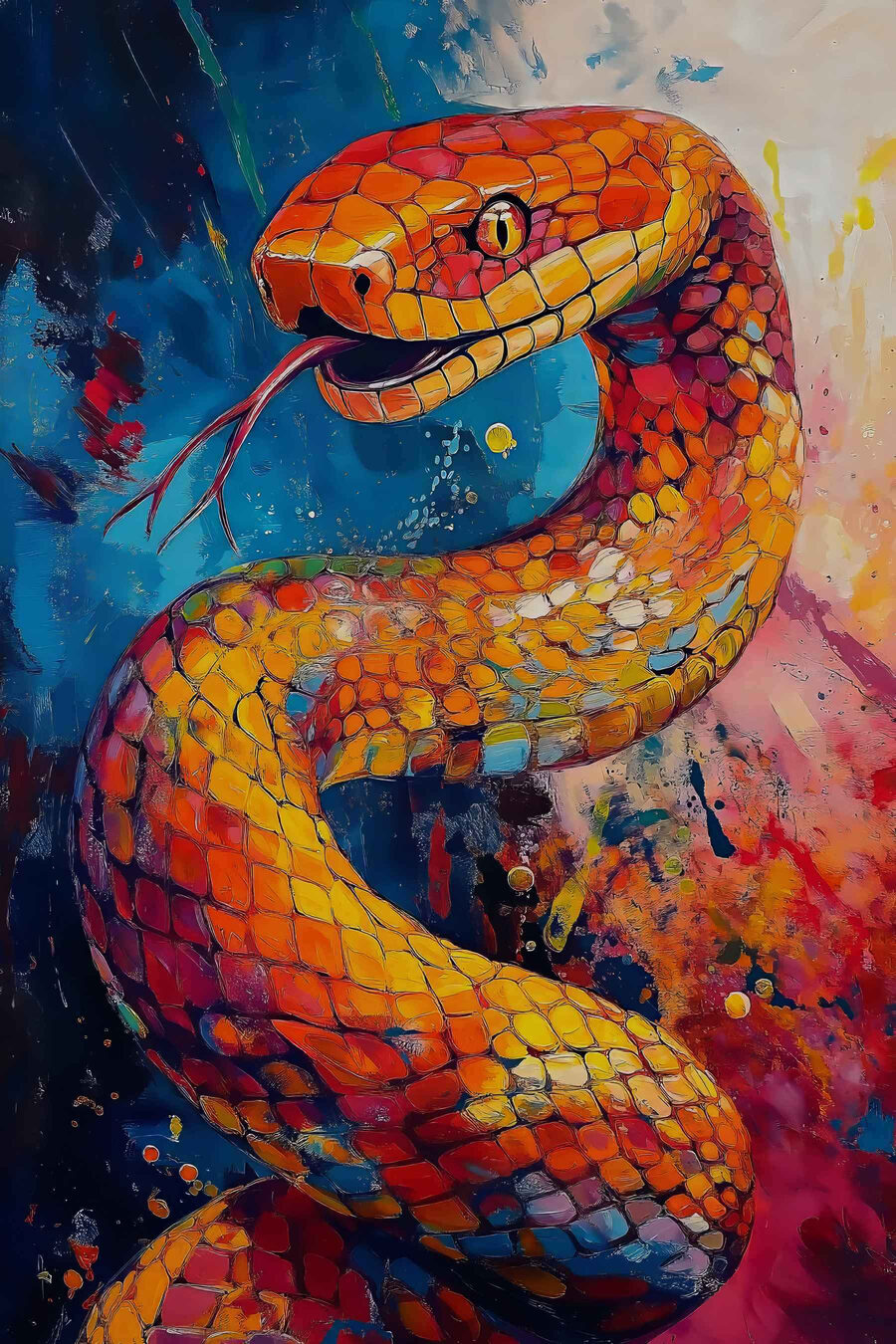 Serpent en éclats orange — motif complet