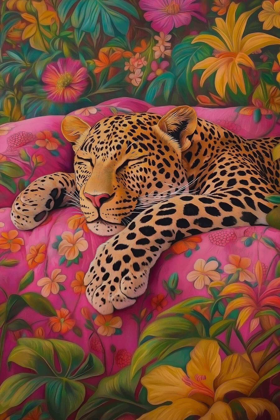 Léopard dans les fleurs — motif complet