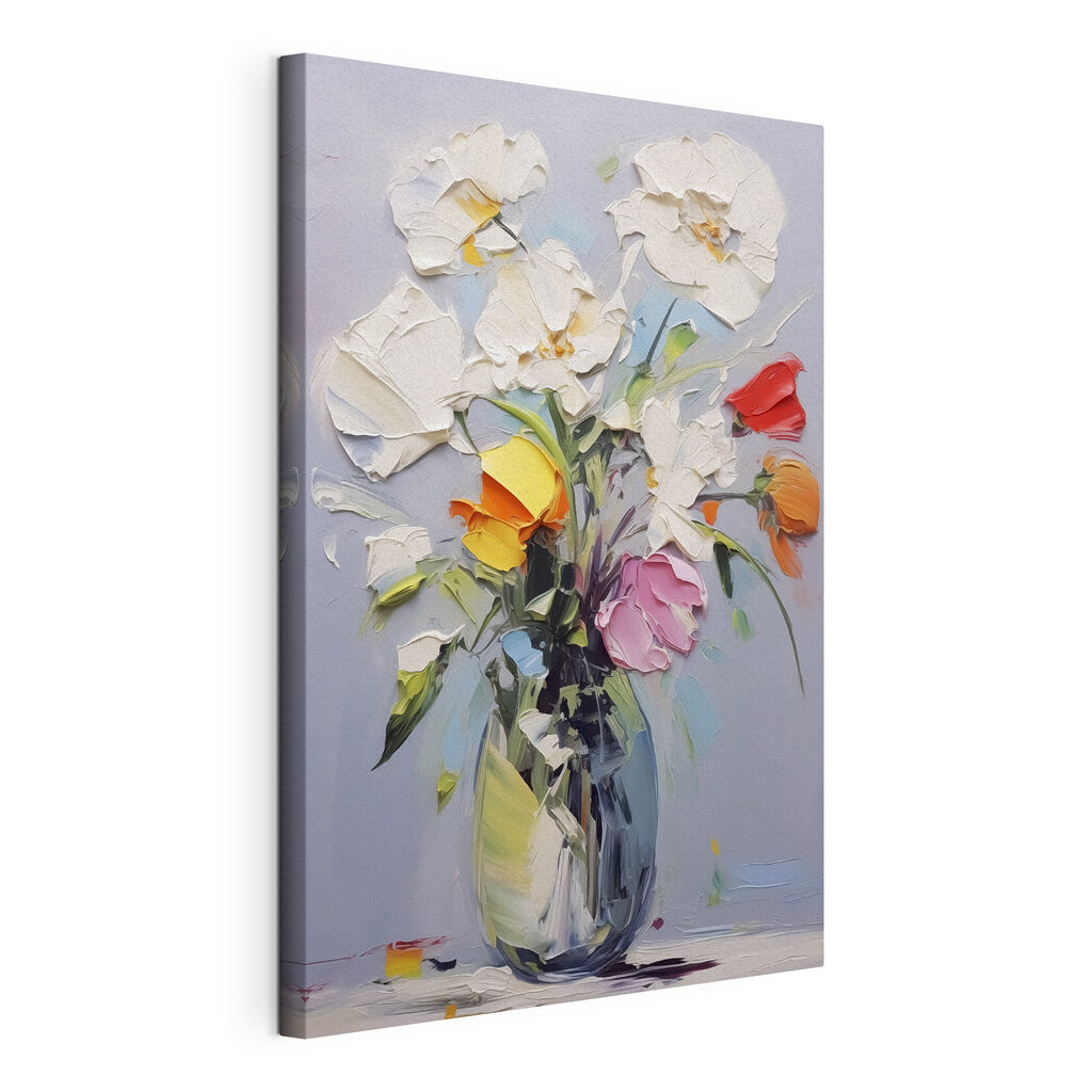 Bouquet par petites touches, toile tendue et bord enveloppé