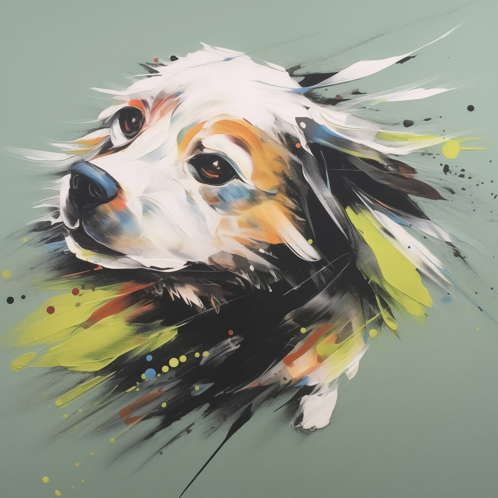 Chien parmi les éclaboussures — motif complet