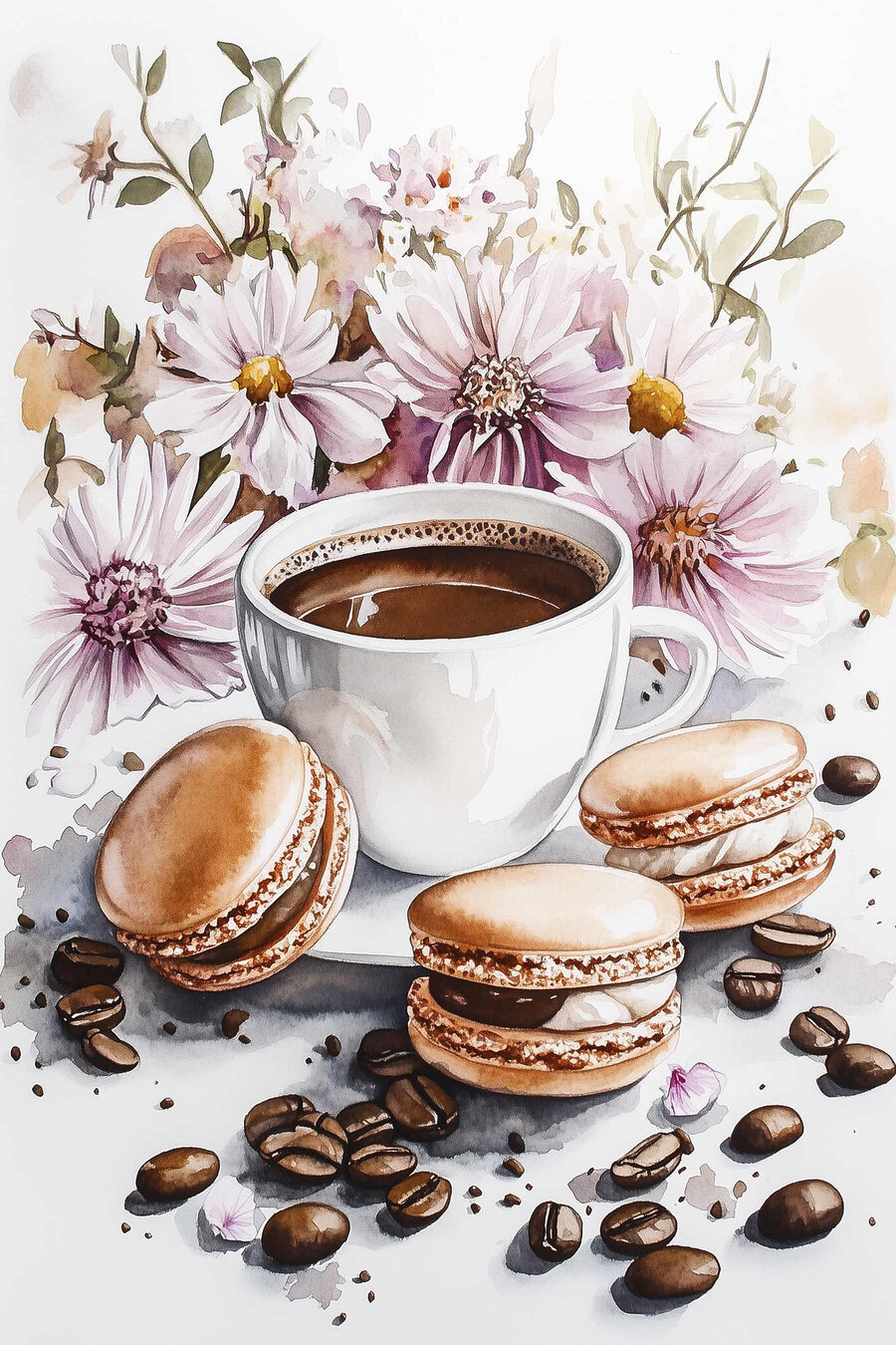 Café et fleurs sauvages — motif complet