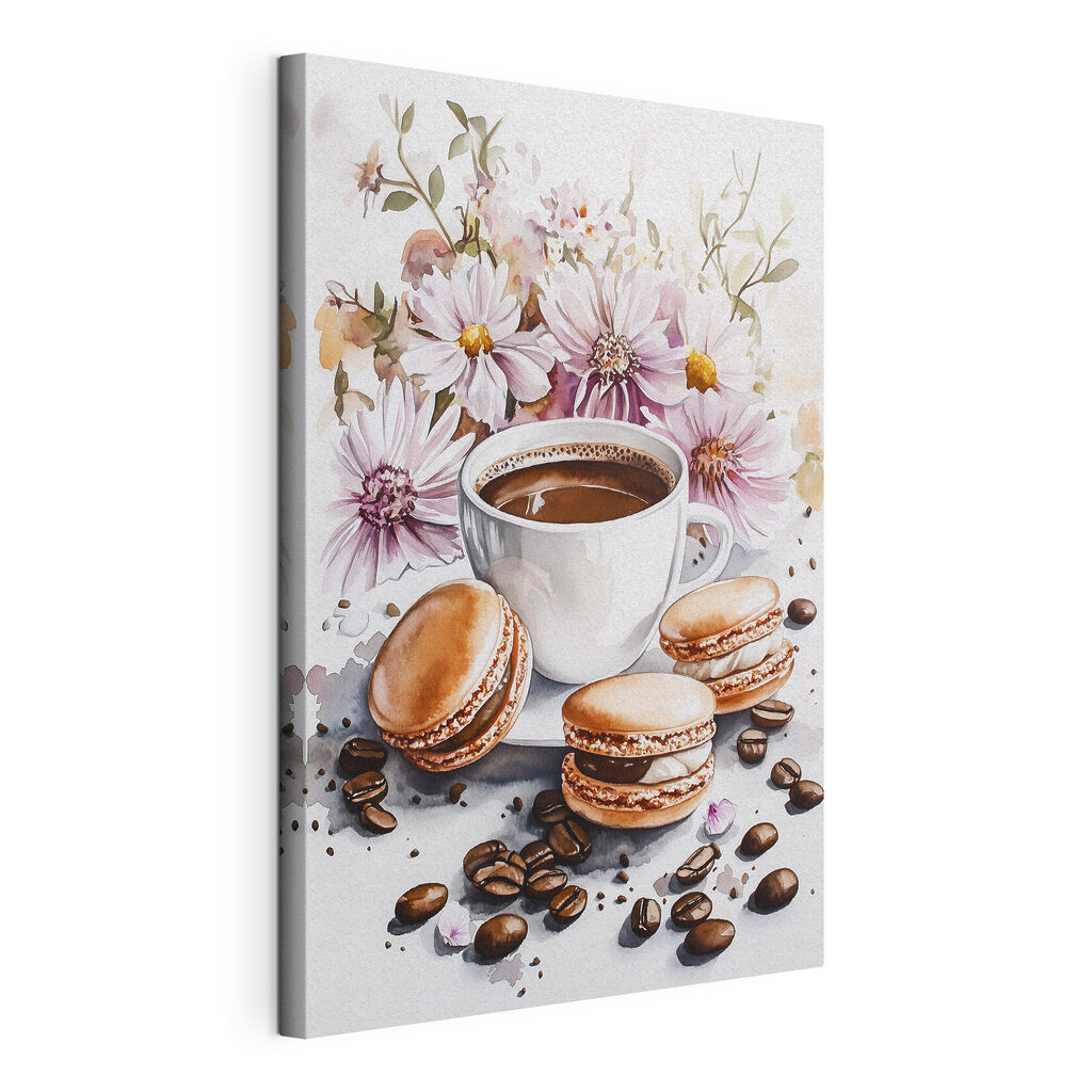 Café et fleurs sauvages, toile tendue et bord enveloppé