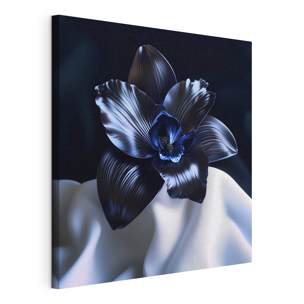 Orchidée sur plis blancs, toile tendue et bord enveloppé