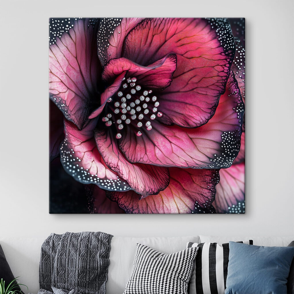 Fleur rose, points nacrés — intérieur 2