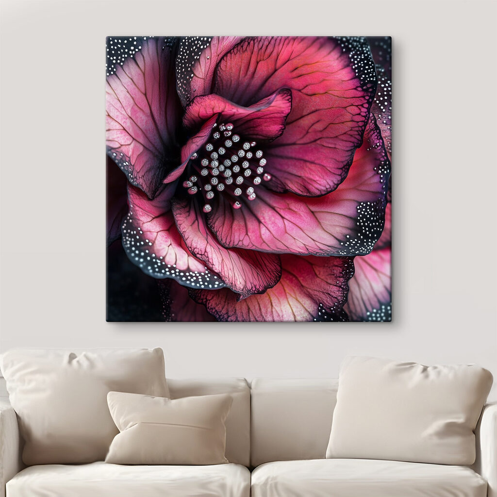 Fleur rose, points nacrés — intérieur 1