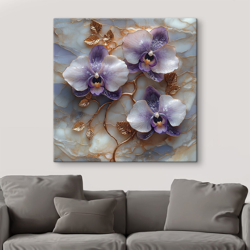 Orchidées violettes, veines dorées — intérieur 2