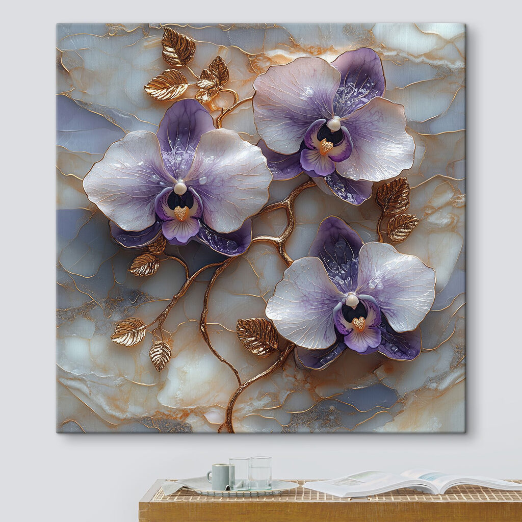 Orchidées violettes, veines dorées — intérieur 3