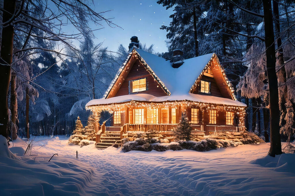 Maison de Noël enneigée — motif complet