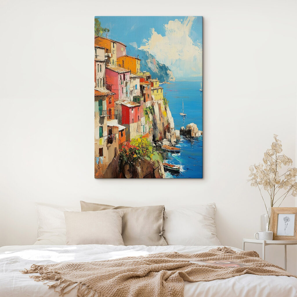 Maisons colorées sur falaise dans un intérieur