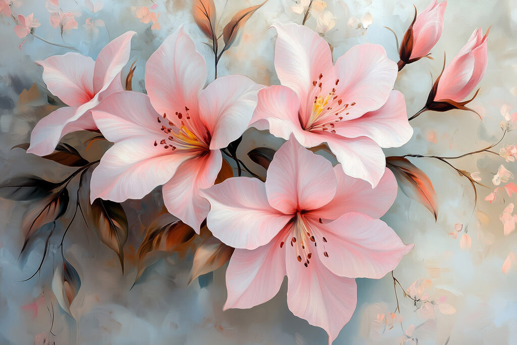 Fleurs roses, gris pâle — motif complet