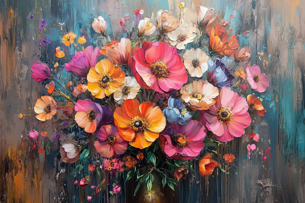 Bouquet coloré aux coulures — motif complet