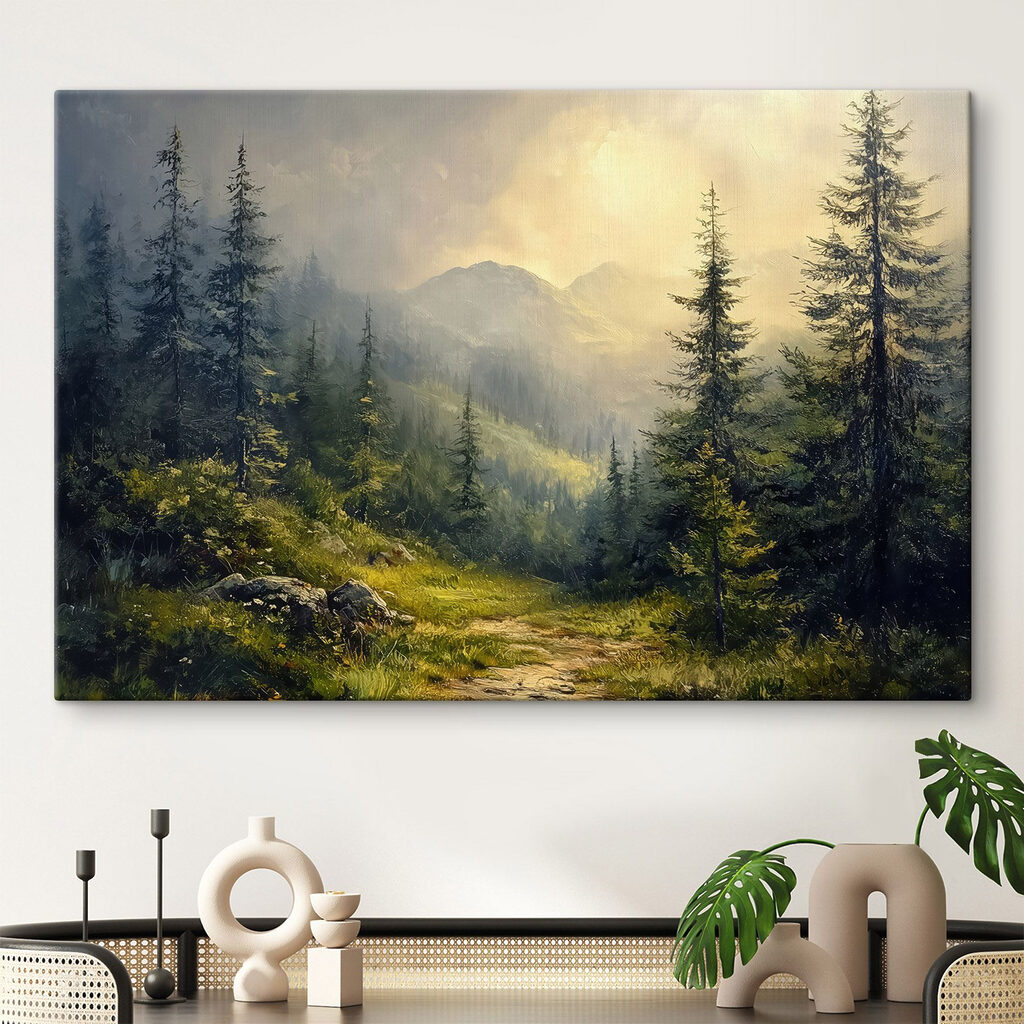 Sentier entre les pins dans un intérieur