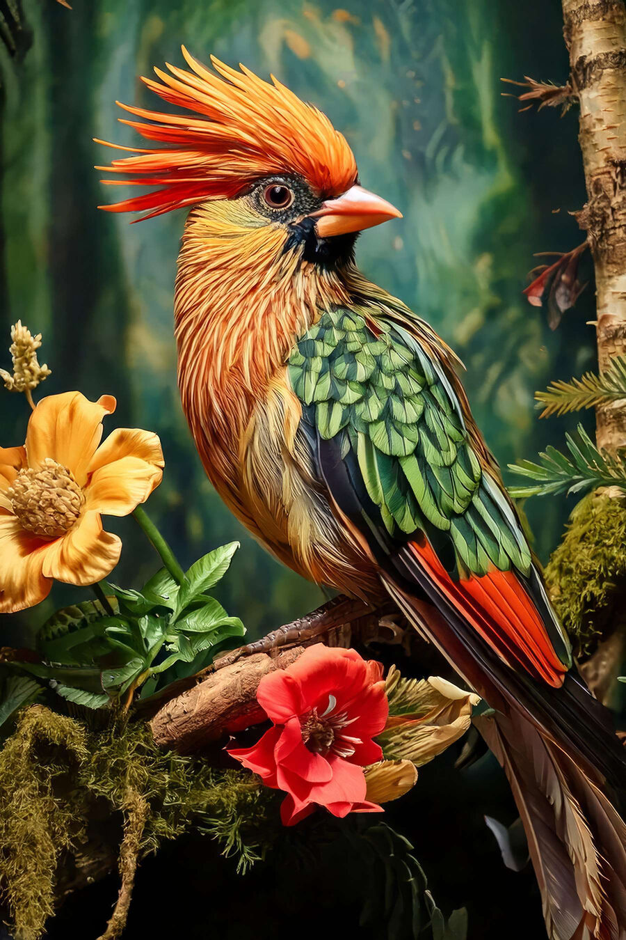 Oiseau huppé des tropiques — motif complet