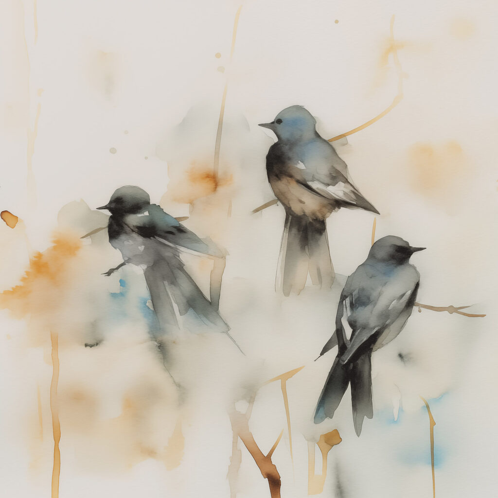 Oiseaux à l’aquarelle pâle — motif complet
