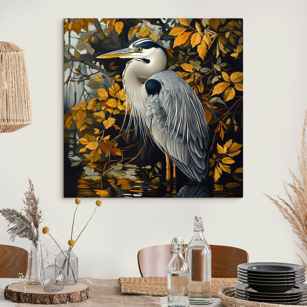 Héron et branches dorées — intérieur 3
