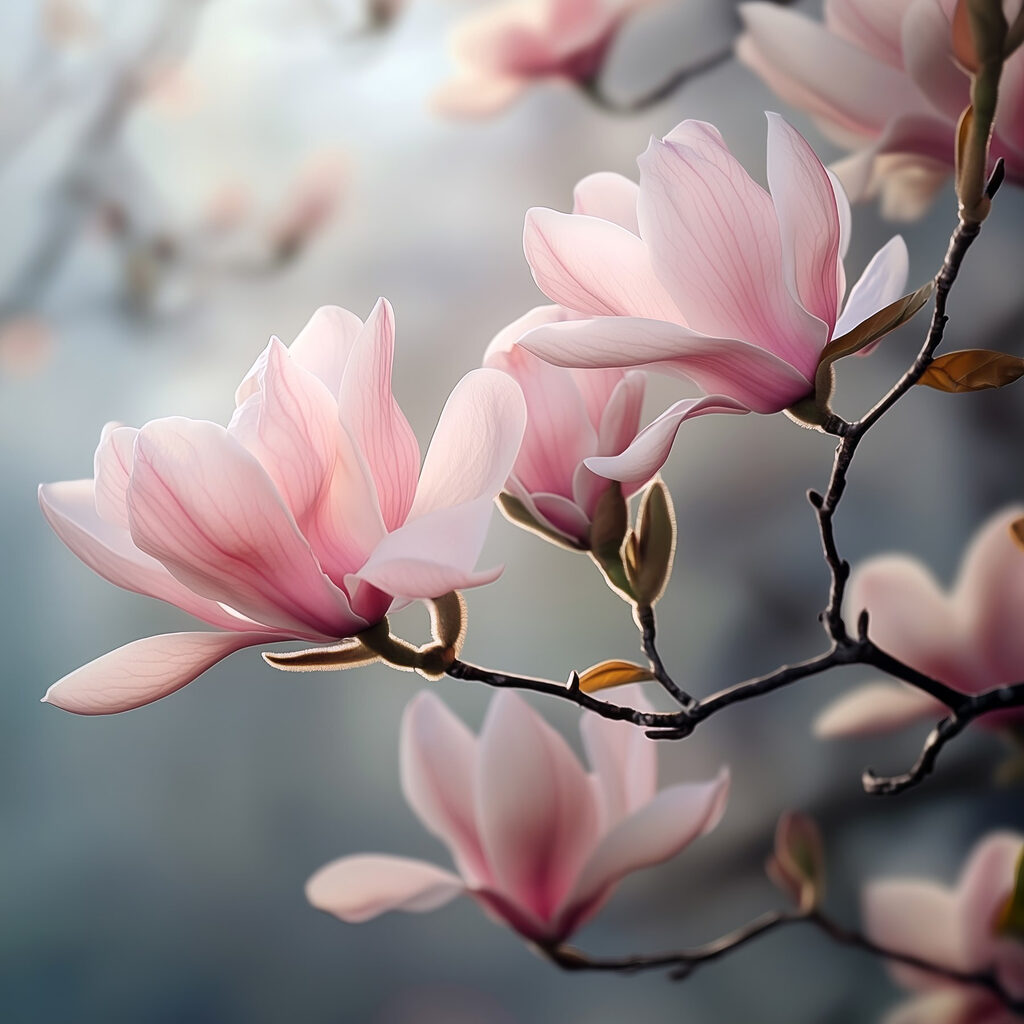 Magnolias en contre-jour rose — motif complet