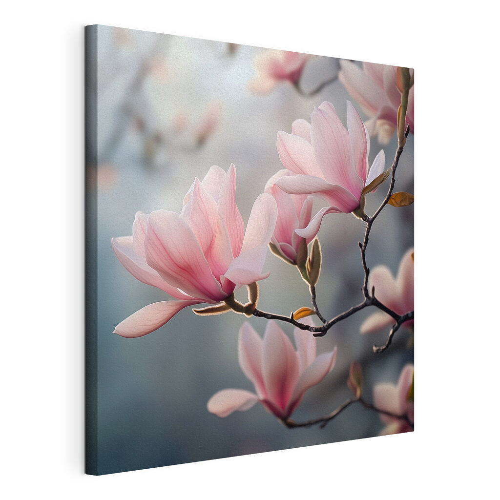 Magnolias en contre-jour rose, toile tendue et bord enveloppé