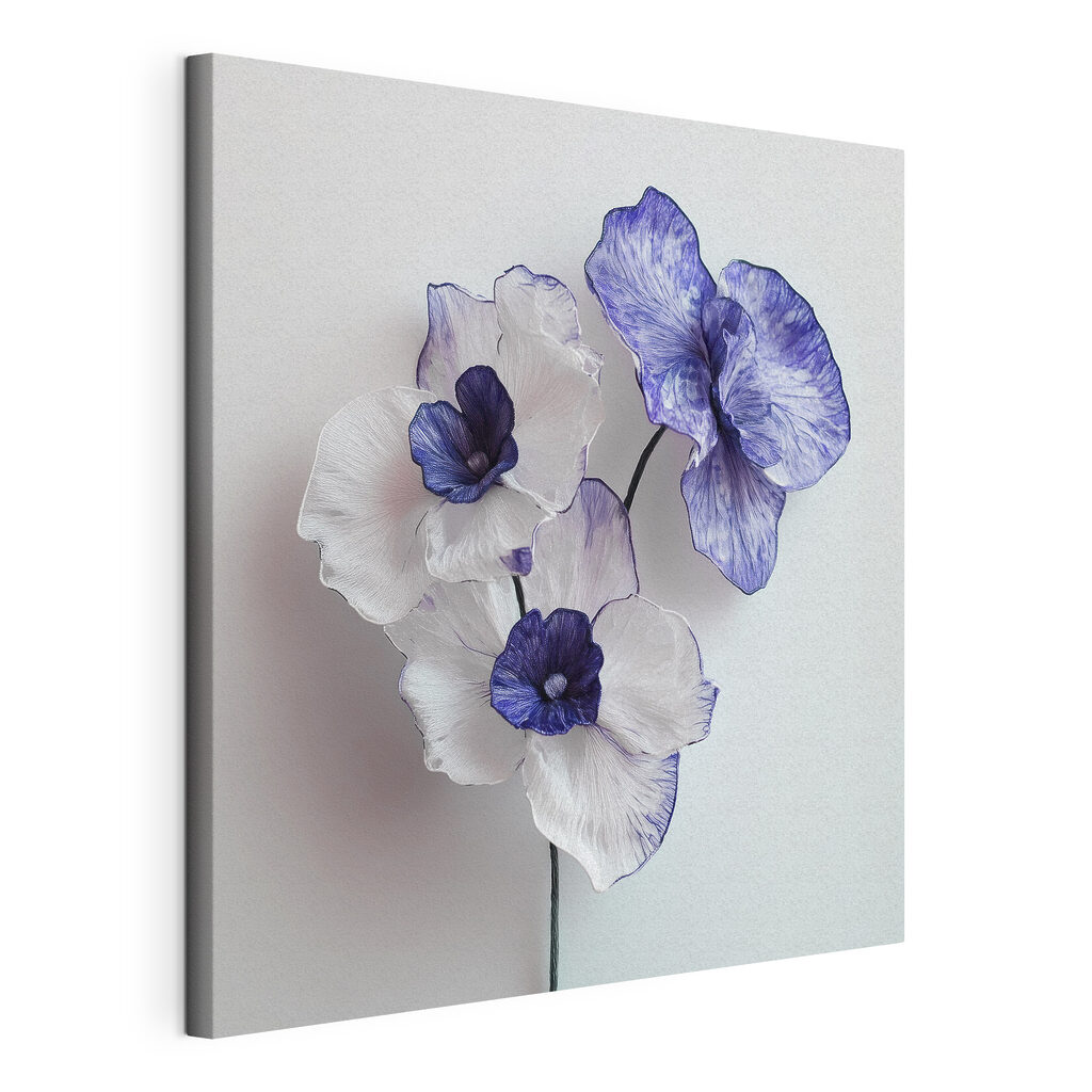 Orchidées bordées de bleu, toile tendue et bord enveloppé