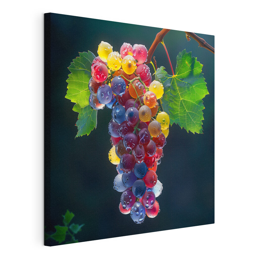 Raisins en perles colorées, toile tendue et bord enveloppé