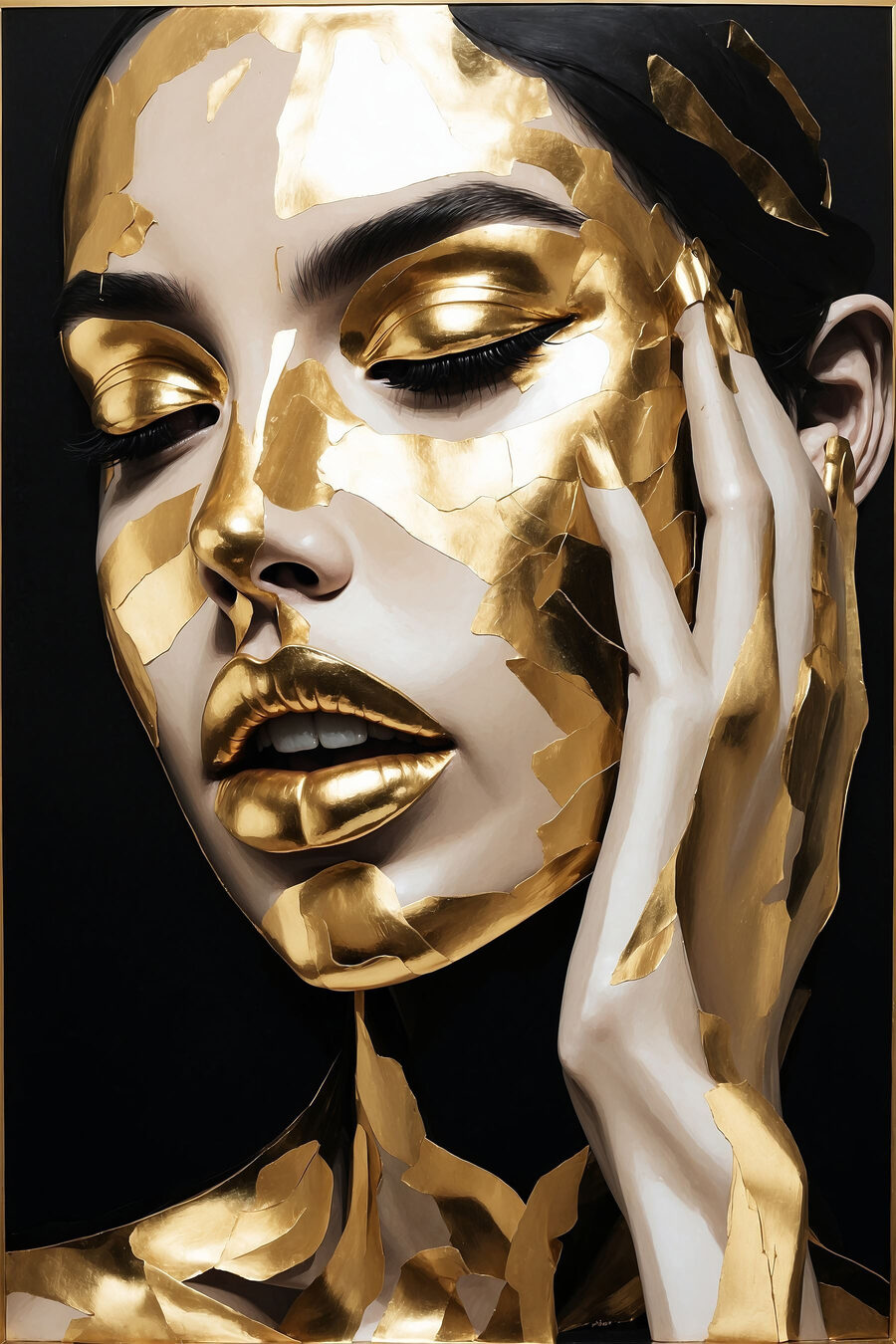 Visage en lumière dorée — motif complet