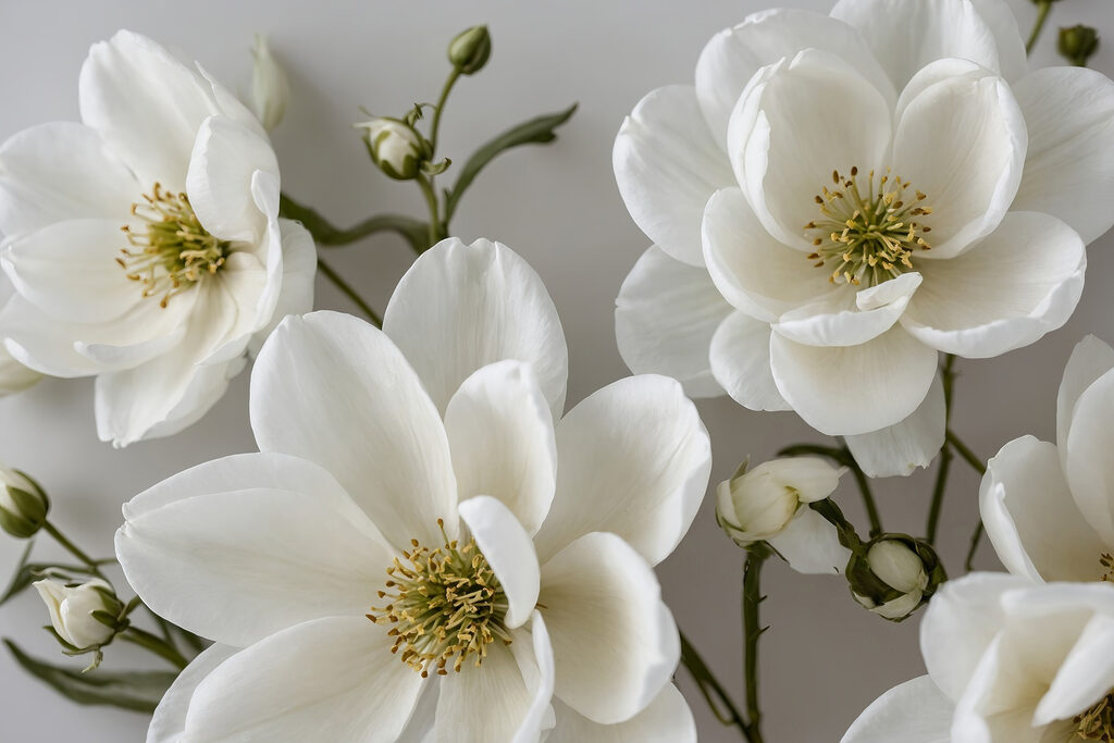 Fleurs au cœur vert — motif complet